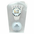 Golf Ball & 5-Tee Clam W/Poker Chip Ball Marker